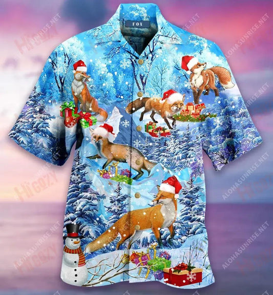 Merry Christmas Fox Short Hawaiian Shirt Hobbies Aloha Shirt Tactical Hawaiian Shirt Hawaiian Shirt Pattern, Hawaiian Shirt Gift, Christmas Gift