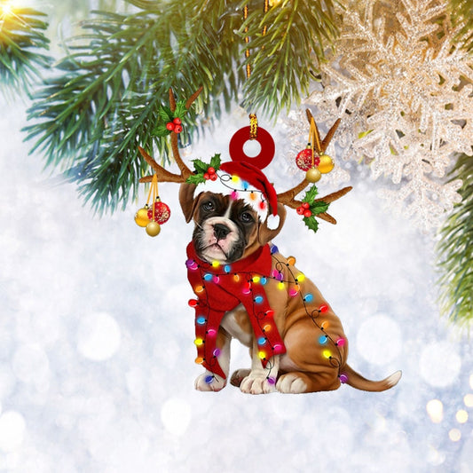 Boxer Dog Reindeer Flat 2D Christmas Ornament, Dog Pet Lover Gifts, Christmas Tree Ornament, Home Decor Plastic Ornament, Christmas Ornament Gift, Christmas Gift, Christmas Decoration
