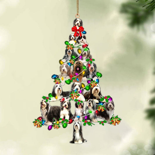 Bearded Collie-Christmas Tree Lights-Two Sided Christmas Plastic Hanging Ornament, Christmas Ornament Gift, Christmas Gift, Christmas Decoration