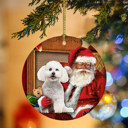 Bichon Frise With Santa Christmas Christmas Plastic Hanging Ornament, Christmas Ornament Gift, Christmas Gift, Christmas Decoration