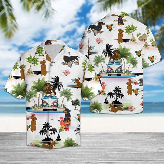 Hippie Van Dachshund Dog Enjoy The Vacation On Island Hawaiian Shirt, Hawaiian Shirt Gift, Christmas Gift
