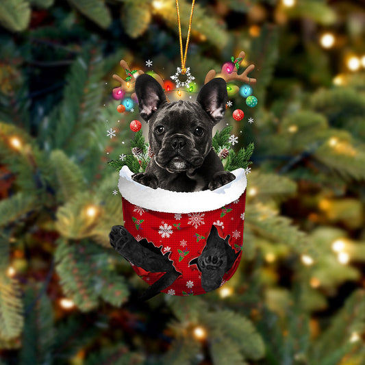 Black French Bulldog In Snow Pocket Christmas Ornament Flat Acrylic Dog Ornament, Christmas Shape Ornament, Happy Christmas Ornament, Christmas Ornament Gift, Christmas Gift, Christmas Decoration