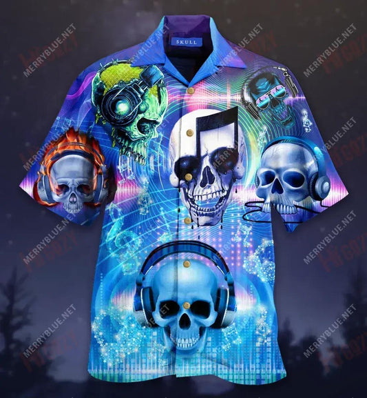 In Blood By Music Skull Short Hawaiian Shirt Summer Short Sleeve Tactical Hawaiian Shirt Funny Hawaiian Shirts, Hawaiian Shirt Gift, Christmas Gift