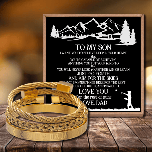 Dad To Son - Love You Roman Numeral Bangle Weave Bracelets Set