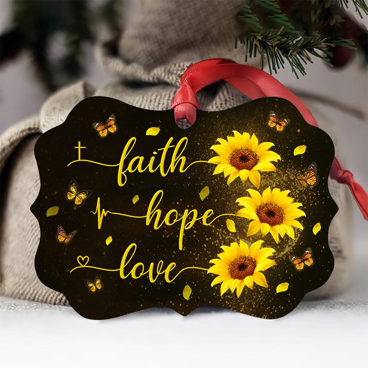 Blooming Sunflower Aluminium Ornament - Faith, Hope, Love, Christmas Ornament Gift, Christmas Gift, Christmas Decoration