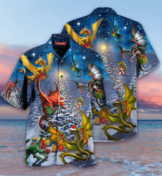 Design Hawaiian Shirt Christmas Dragon Family Reunion,Hawaiian Shirt Gift, Christmas Gift