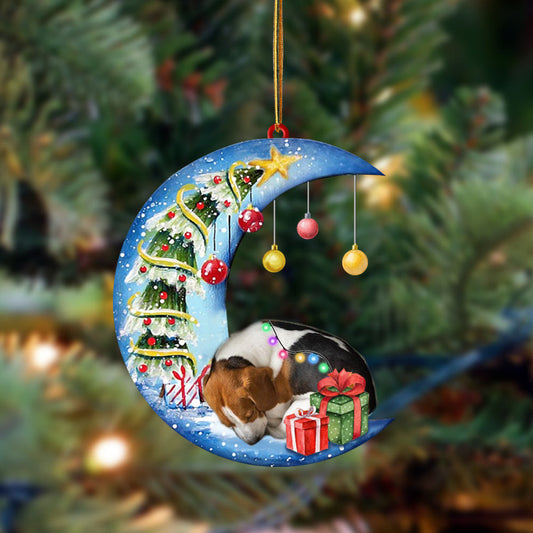 Beagle-Sleep On The Moon Christmas Two Sided Christmas Plastic Hanging Ornament, Christmas Ornament Gift, Christmas Gift, Christmas Decoration
