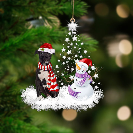 BLACK American Staffordshire Terrier-Star Tree Hanging Christmas Plastic Hanging Ornament, Christmas Ornament Gift, Christmas Gift, Christmas Decoration