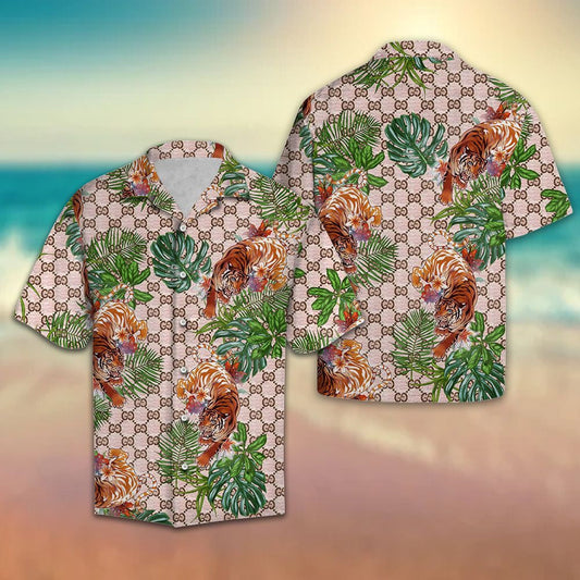 Tiger Walking Into Forest Pink And Gray Plaid Hawaiian Shirt, Hawaiian Shirt Gift, Christmas Gift