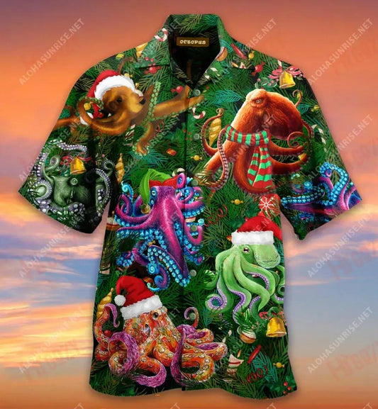 Octo-Tree Christmas Short Hawaiian Shirt Vacation Short Sleeve Hawaiian Crazy Shirts Hawaiian Shirt Pattern, Hawaiian Shirt Gift, Christmas Gift
