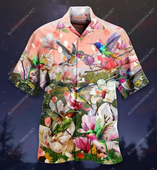 Flying Hummingbirds Blooming Magnolia Short Sleeve Shirt Hobbies Hawaiian T Shirts Best Hawaiian Shirts Hawaiian Shirts For Men, Hawaiian Shirt Gift, Christmas Gift
