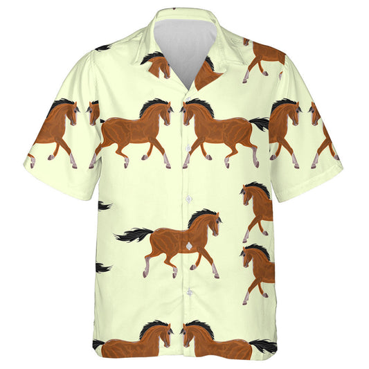 Brown Horse On Light Yellow Background Hawaiian Shirt, Hawaiian For Gift