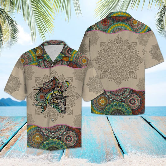 Cowboy Skull Mandala Flowers Background Hawaiian Shirt,Hawaiian Shirt Gift, Christmas Gift