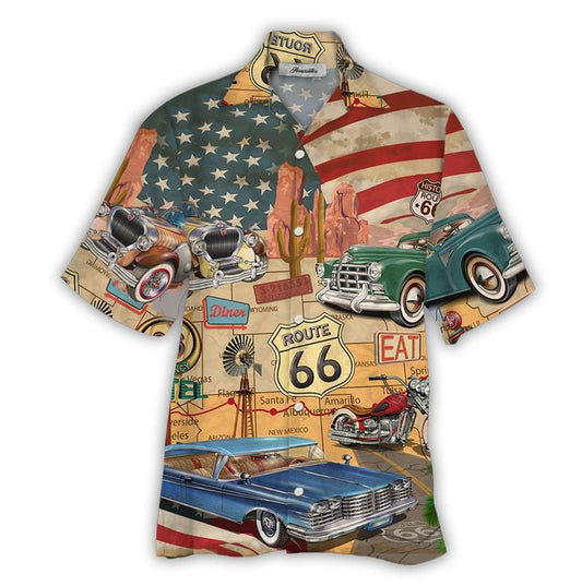 Cartoon US Route 66 Background Hawaiian Shirt, Hawaiian For Gift
