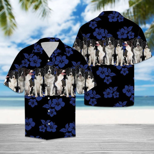 Awesome Border Collie Tropical Hibiscus On Black Pattern Hawaiian Shirt, Hawaiian Shirt Gift, Christmas Gift
