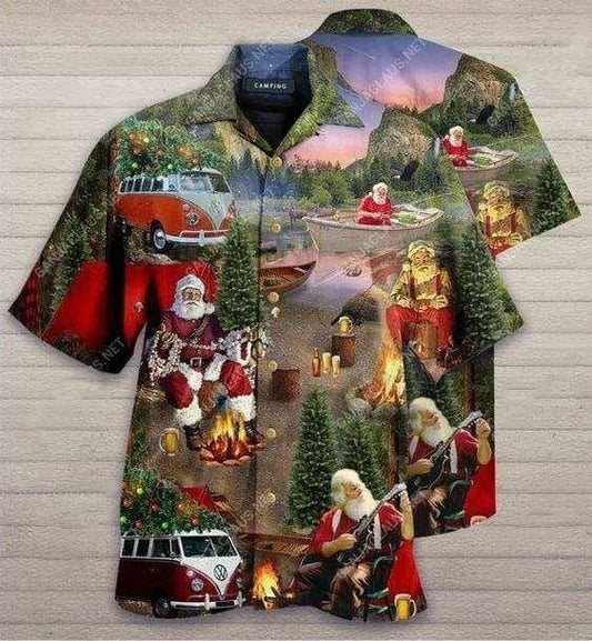 Design Hawaiian Shirt Santa Claus Camping On Christmas,Hawaiian Shirt Gift, Christmas Gift