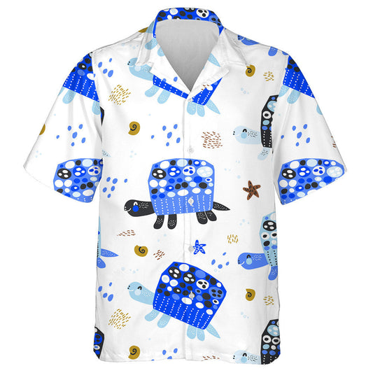 Blue Turtles Marine Starfish And Shells Hawaiian Shirt, Hawaiian For Gift
