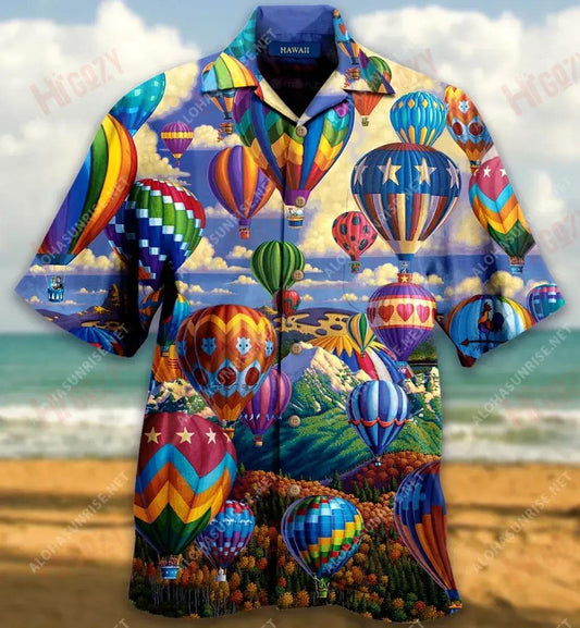 Together We Will Touch The Sky Hot Air Balloon Unisex Hawaiian Shirt Summer Short Sleeve Vintage Hawaiian Shirts Funny Hawaiian Shirts, Hawaiian Shirt Gift, Christmas Gift