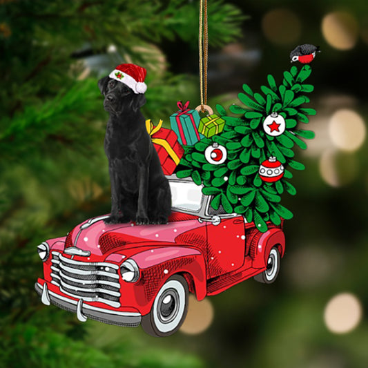 BLACK Labrador-Pine Truck Hanging Christmas Plastic Hanging Ornament, Christmas Ornament Gift, Christmas Gift, Christmas Decoration