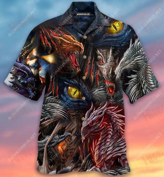 Fire Doesn'T Kill Dragon It Bears Dragon Unisex Hawaiian Shirt Ocean Short Sleeve Best Hawaiian Shirts Funny Hawaiian Shirts, Hawaiian Shirt Gift, Christmas Gift