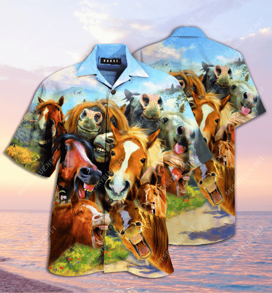 Find Laughing Horses Unisex Hawaiian Shirt_ Hawaiian Shirt Gift, Christmas Gift