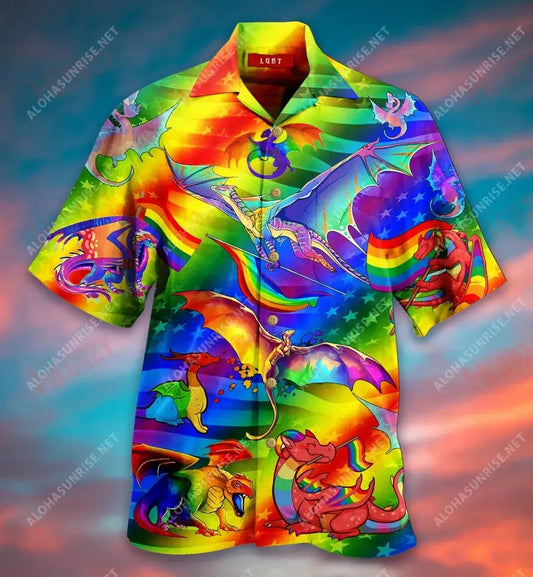Dragon Lgbt Short Hawaiian Shirt Vacation Aloha Shirt Vintage Hawaiian Shirts Hawaiian Shirts For Men, Hawaiian Shirt Gift, Christmas Gift