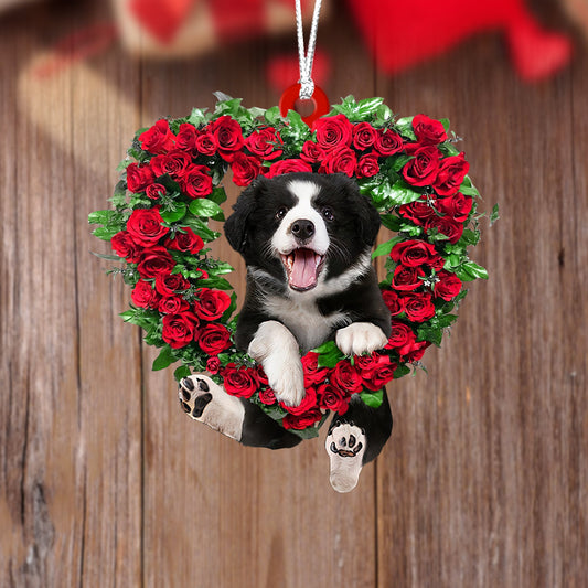 Border Collies-Heart Wreath Two Sides Christmas Plastic Hanging Ornament, Christmas Ornament Gift, Christmas Gift, Christmas Decoration