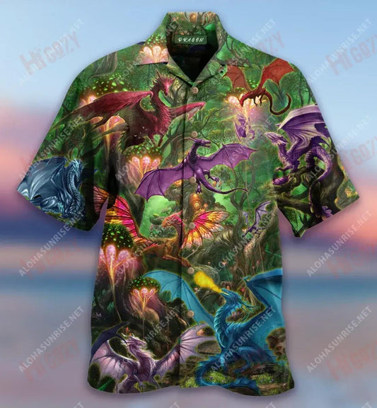 Deep Forest Dragon Unisex Short Hawaiian Shirt Summer Aloha Shirt Vintage Hawaiian Shirts Funny Hawaiian Shirts, Hawaiian Shirt Gift, Christmas Gift