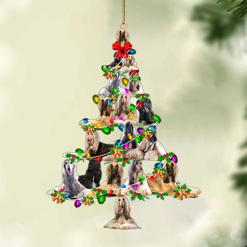 Afghan Hound-Christmas Tree Lights-Two Sided Christmas Plastic Hanging Ornament, Christmas Ornament Gift, Christmas Gift, Christmas Decoration