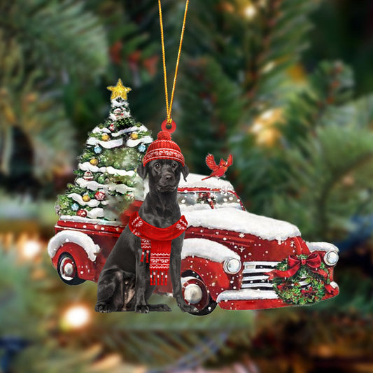 Black Labrador-Christmas Car Two Sided Christmas Plastic Hanging Ornament, Christmas Ornament Gift, Christmas Gift, Christmas Decoration
