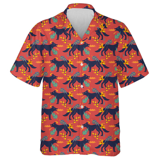 Cartoon Wolf Fire And Floral Element Hawaiian Shirt, Hawaiian For Gift