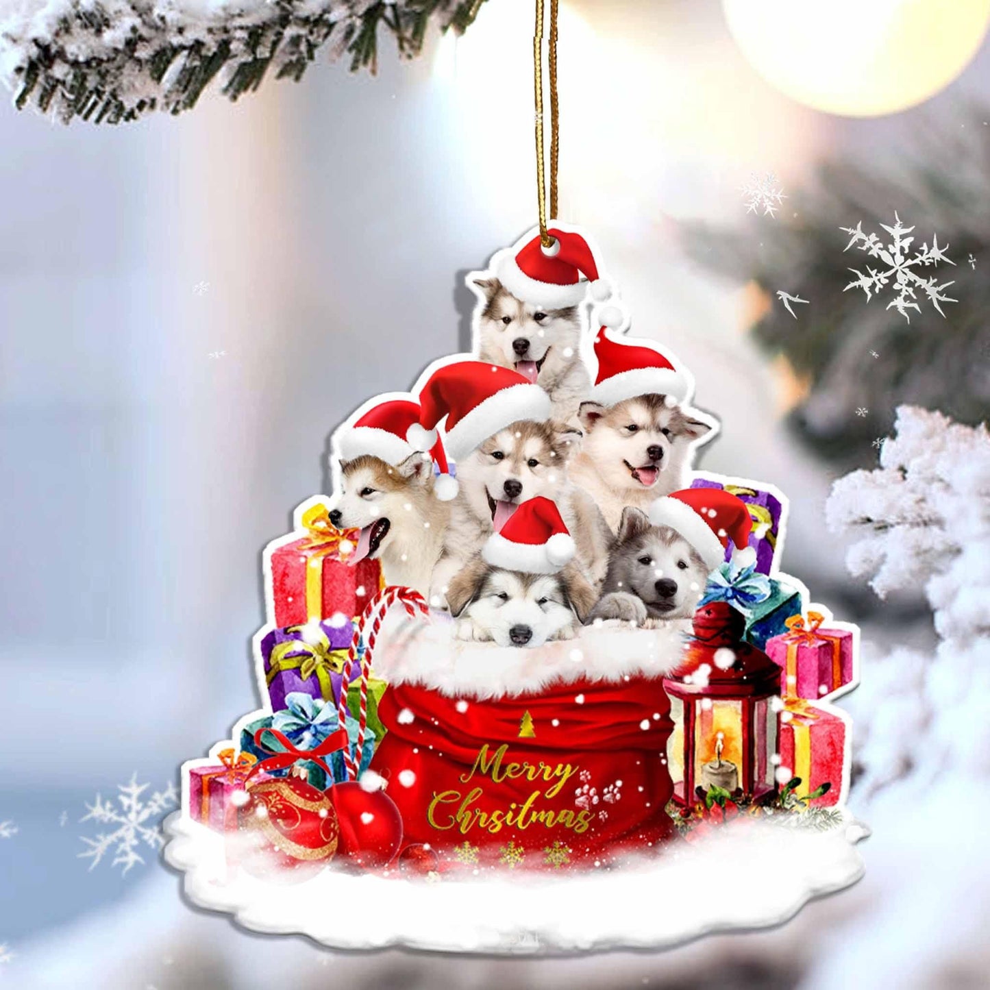 Alaskan Malamute in Christmas gift bag Shape Ornament, Christmas Ornament Gift, Christmas Gift, Christmas Decoration