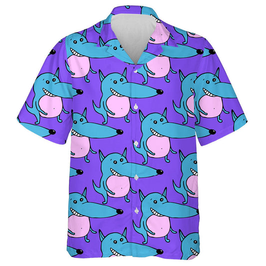 Hand Drawn Blue And Pink Wolfs Hawaiian Shirt, Hawaiian For Gift