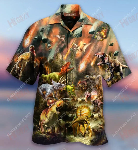 Dinosaurs End Of An Era Unisex Short Sleeve Shirt Summer Hawaiian T Shirts Hawaiian Crazy Shirts Hawaiian Shirts For Men, Hawaiian Shirt Gift, Christmas Gift