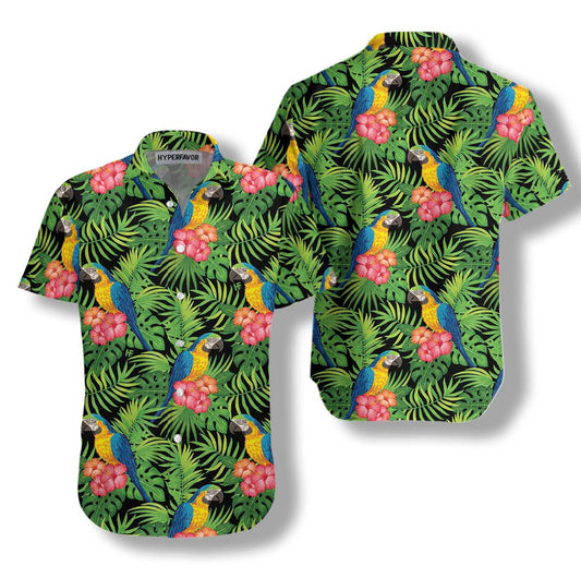 Spring Season Parrots Hibiscus And Palm Leaves Hawaiian Shirt, Hawaiian Shirt Gift, Christmas Gift