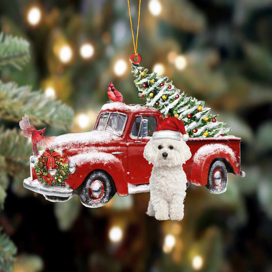 Bichon Frise-Cardinal & Truck Two Sided Christmas Plastic Hanging Ornament, Christmas Ornament Gift, Christmas Gift, Christmas Decoration