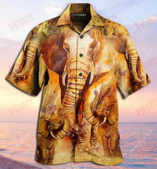 Born To Be The Biggest - Elephant Unisex Hawaiian Shirt Summer Short Sleeve Tactical Hawaiian Shirt Funny Hawaiian Shirts, Hawaiian Shirt Gift, Christmas Gift