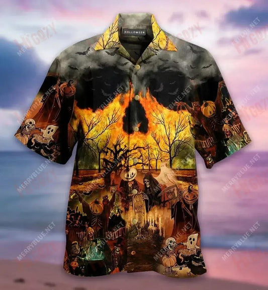 Halloween Party Unisex Short Hawaiian Shirt Vacation Short Sleeve Vintage Hawaiian Shirts Hawaiian Shirt Pattern, Hawaiian Shirt Gift, Christmas Gift