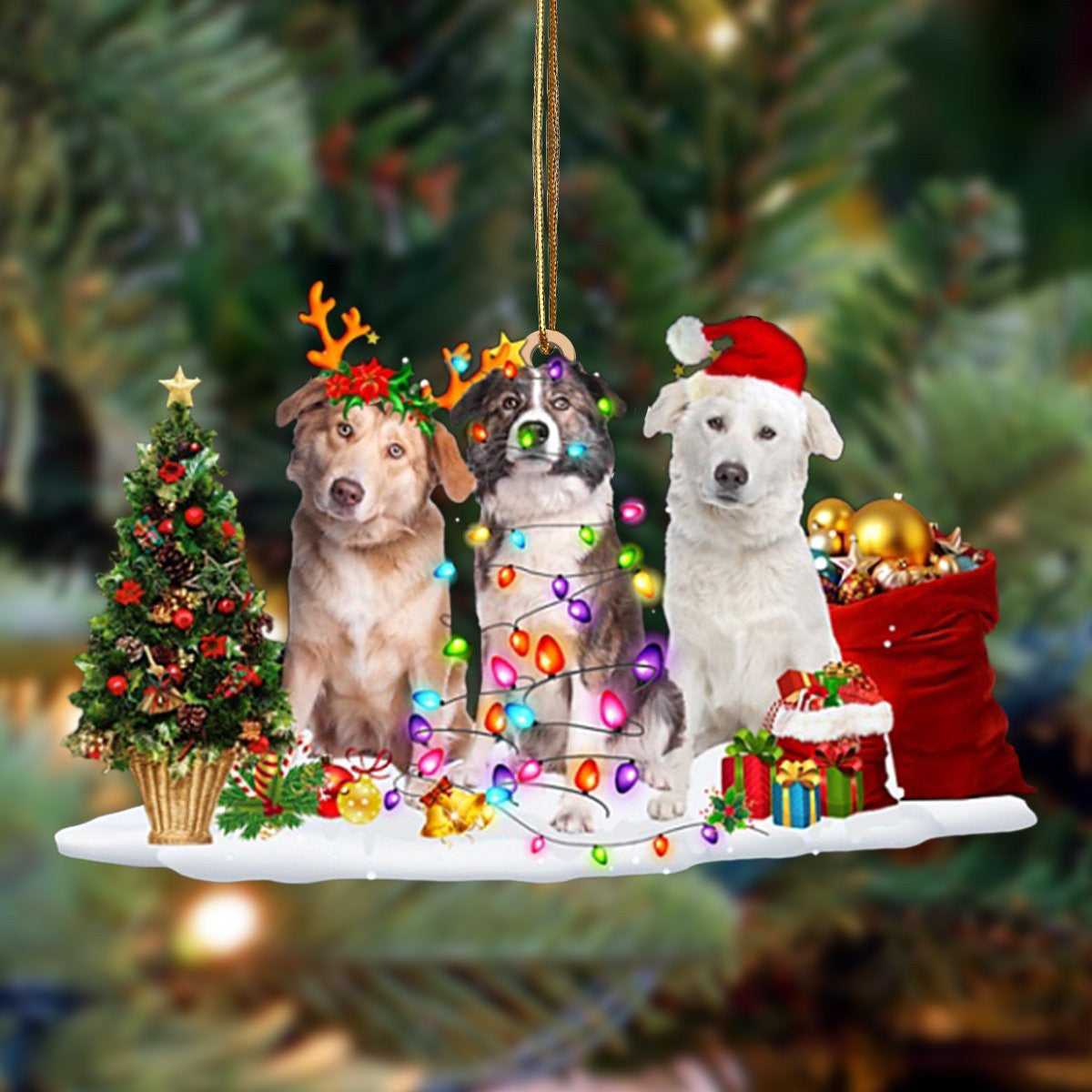 Aidi-Christmas Dog Friends Hanging Christmas Plastic Hanging Ornament, Christmas Ornament Gift, Christmas Gift, Christmas Decoration