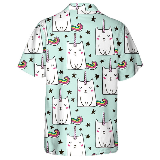 Hand Drawn Cute Unicorn Cat And Black Star Hawaiian Shirt, Hawaiian Shirt Gift, Christmas Gift