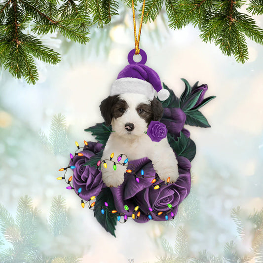 Old English Sheepdog In Purple Rose Christmas Ornament Christmas Gift To Dog Lover - Best gifts your whole family