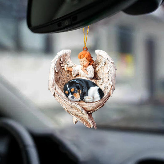 Hanging Ornament Dog Sleeping Cavalier King Charles Spaniel Protected By Angel, Christmas Gift,Christmas Decoration