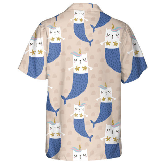 Magical Cat Mermaid With Horns On Pink Hawaiian Shirt,Hawaiian Shirt Gift, Christmas Gift