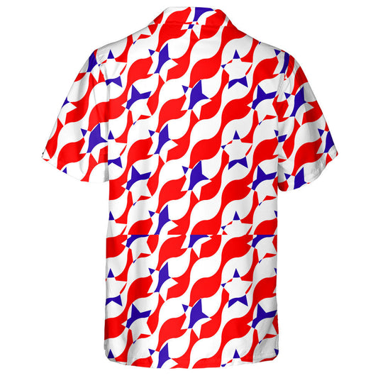 Illusion Pattern Of Red Wavy Stripes With Blue Stars Hawaiian Shirt, Hawaiian Shirt Gift, Christmas Gift