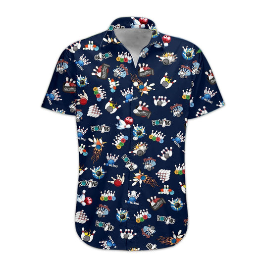 Bowling On Deep Blue Awesome Background Design Hawaiian Shirt, Hawaiian Shirt Gift, Christmas Gift