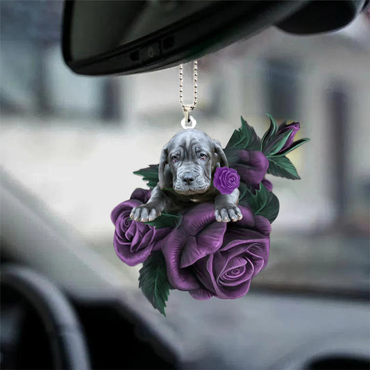 Neapolitan Mastiff In Purple Rose Car Hanging Ornament, Christmas Decoration