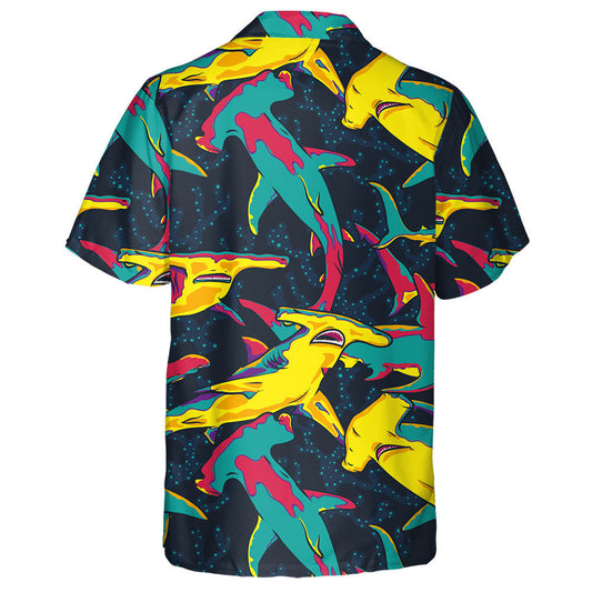 Colorful Pop Art Hammerhead Sharks On Coral Background Hawaiian Shirt, Hawaiian Shirt Gift, Christmas Gift