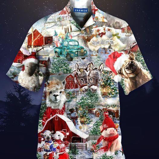 Happy Farm On Christmas Holiday Themed Hawaiian Shirt, Hawaiian For Gift