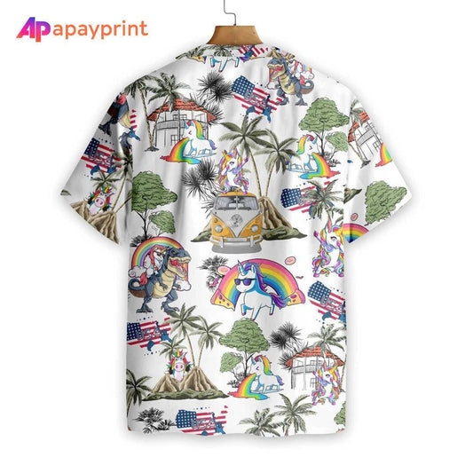 Unicorn American Flag On White Background Pattern Hawaiian Shirt, Hawaiian Shirt Gift, Christmas Gift