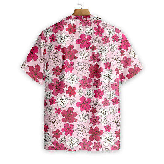 White And Dark Pink Floral Flower Pattern Hawaiian Shirt, Hawaiian Shirt Gift, Christmas Gift